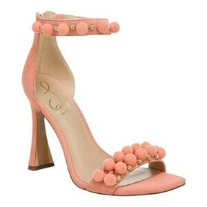 Sam Edelman Luella Coral Suede Pom Pom Block Heel Ankle Strap Sandals Size 6.5M